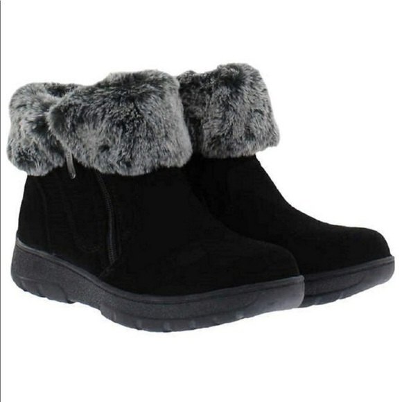 KHOMBU Jessica Boots Women’s Size 7 Black Suede Faux Fur Lined Ankle Winter - Picture 1 of 12